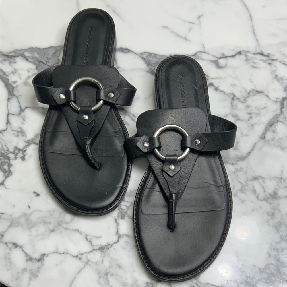 Rebecca Minkoff Black Leather Slide Sandals